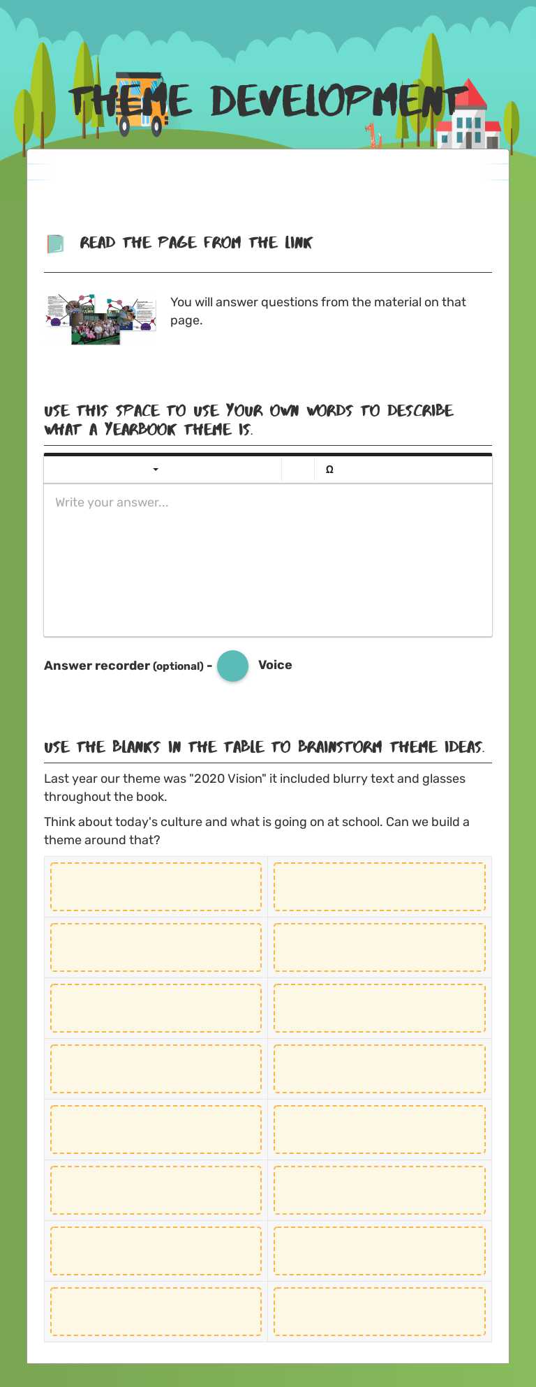 Theme Development worksheet preview image