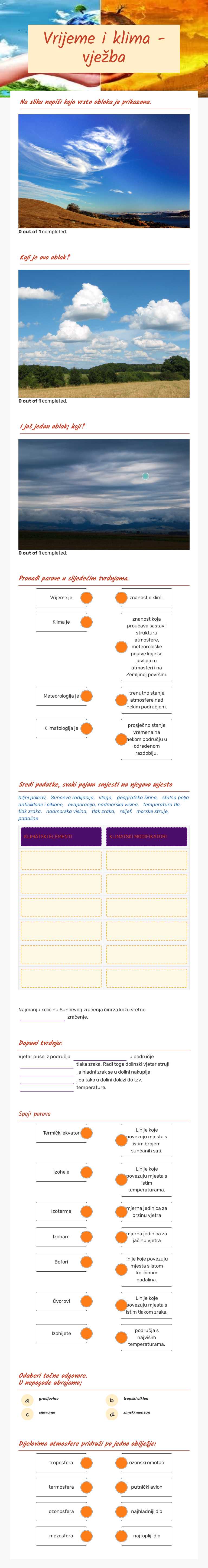 Vrijeme i klima -vježba Other worksheet preview
