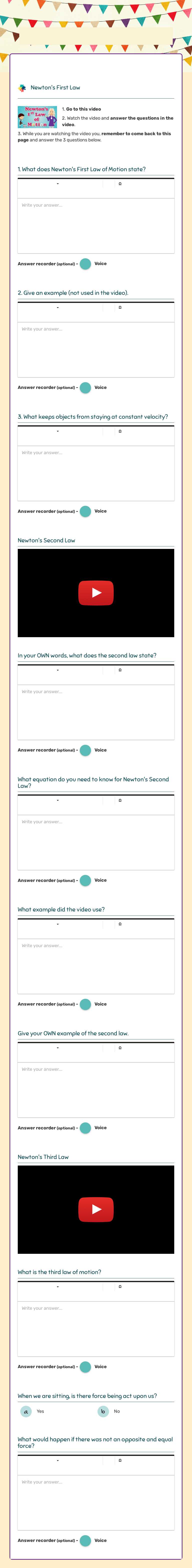 Newton's Laws of Motion worksheet preview image