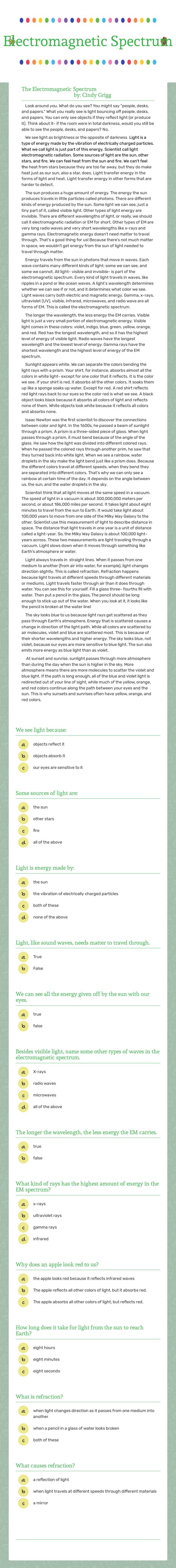 Electromagnetic Spectrum worksheet preview image