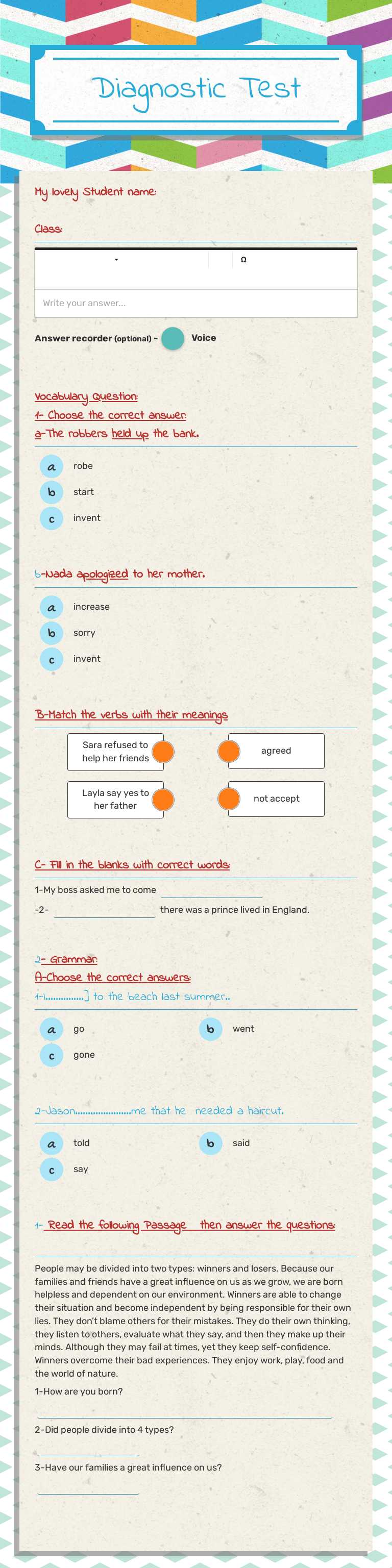 Diagnostic Test Other worksheet preview