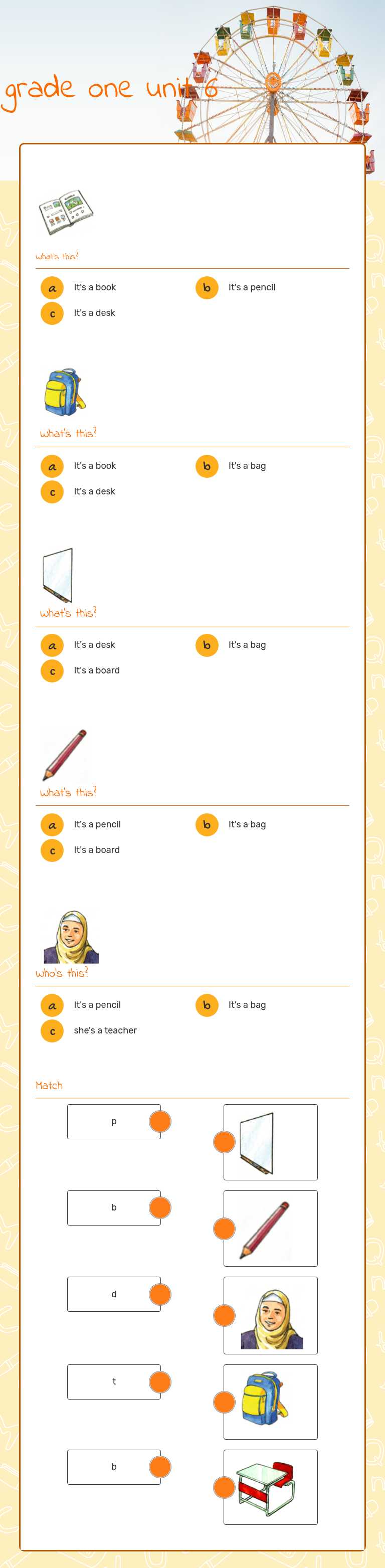 grade one unit 6 worksheet preview image