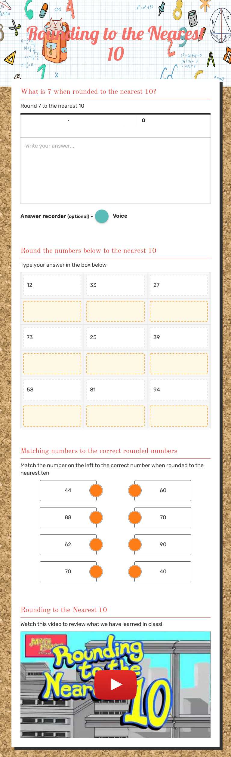 Rounding to the Nearest 10 worksheet preview image