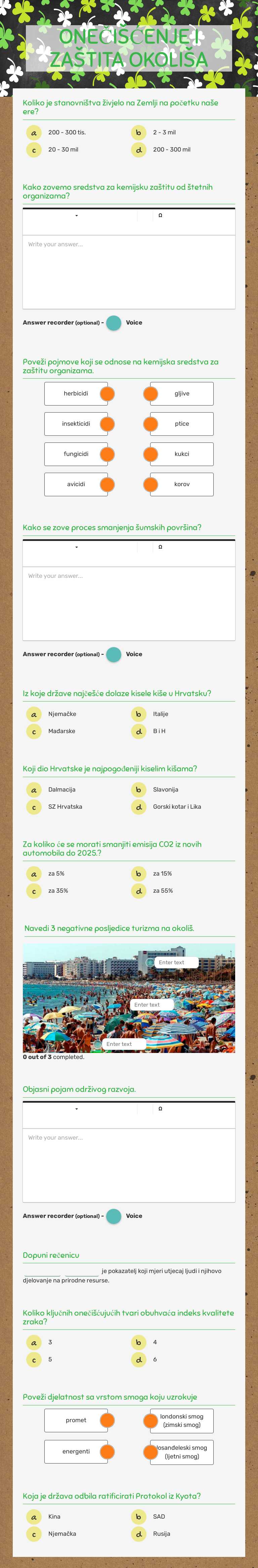 ONEČIŠĆENJE I ZAŠTITA OKOLIŠA worksheet preview image