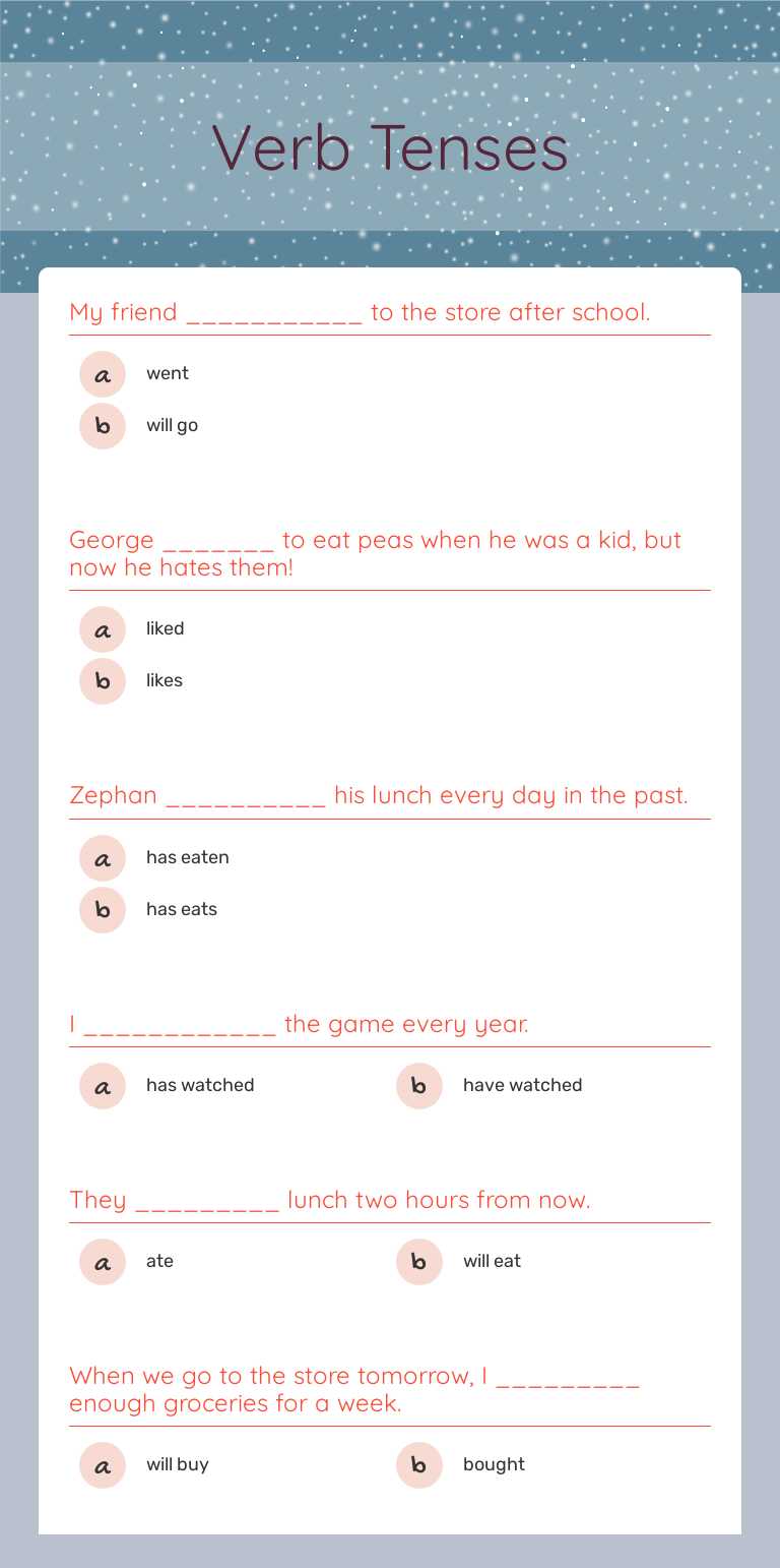 Verb Tenses worksheet preview image