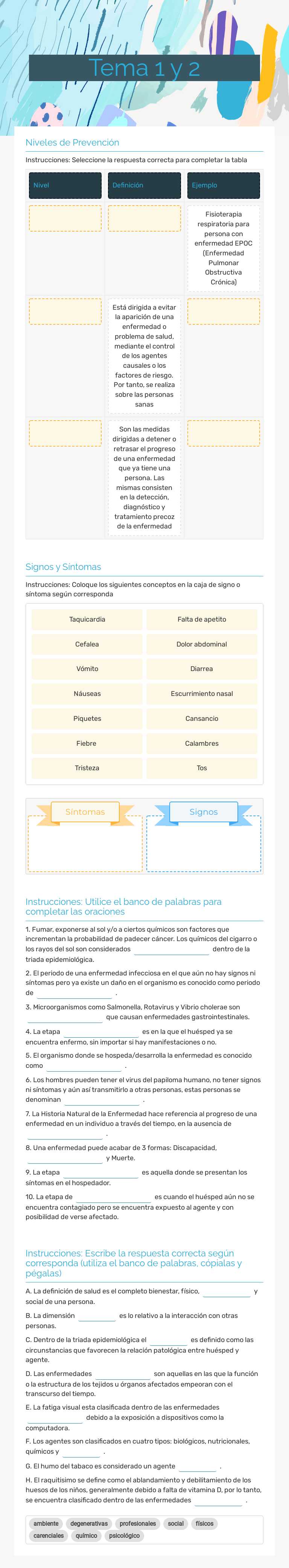 Tema 1 y 2 worksheet preview image