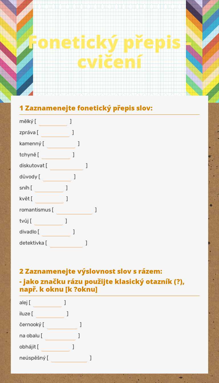 Fonetický přepis - cvičení worksheet preview image