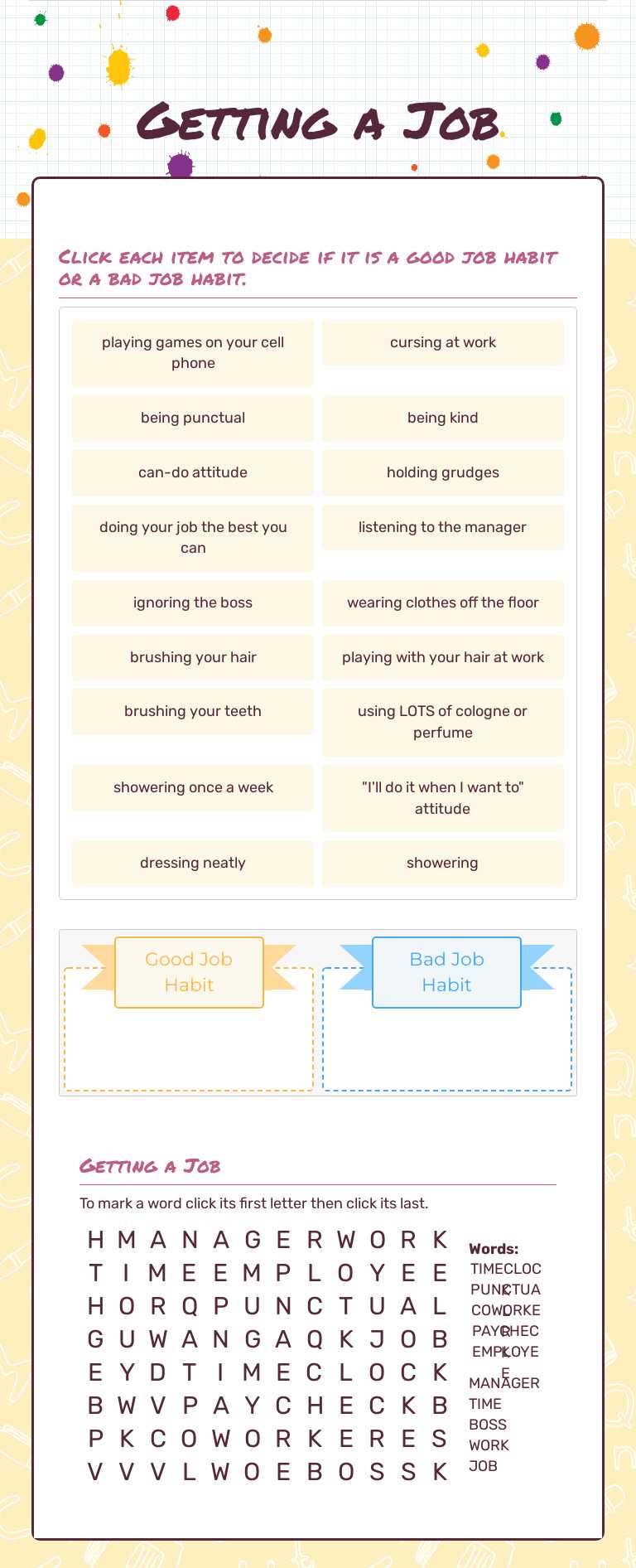 Getting a Job worksheet preview image