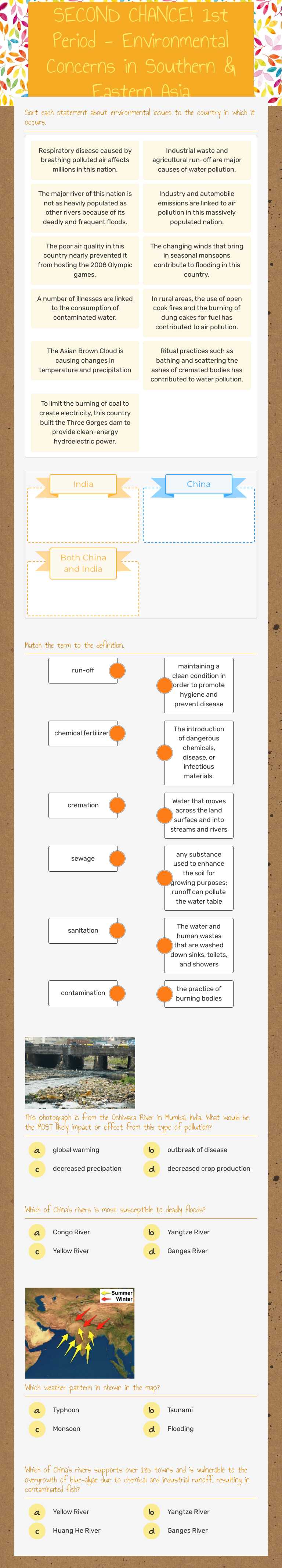 SECOND CHANCE! 1st Period - Environmental Concerns in Southern & Eastern Asia Grade 7 worksheet preview
