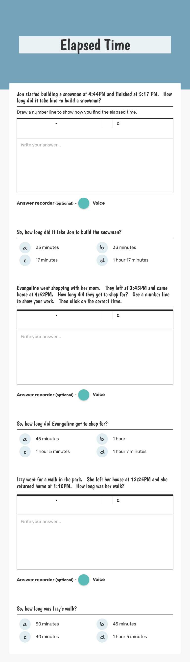 Elapsed Time worksheet preview image