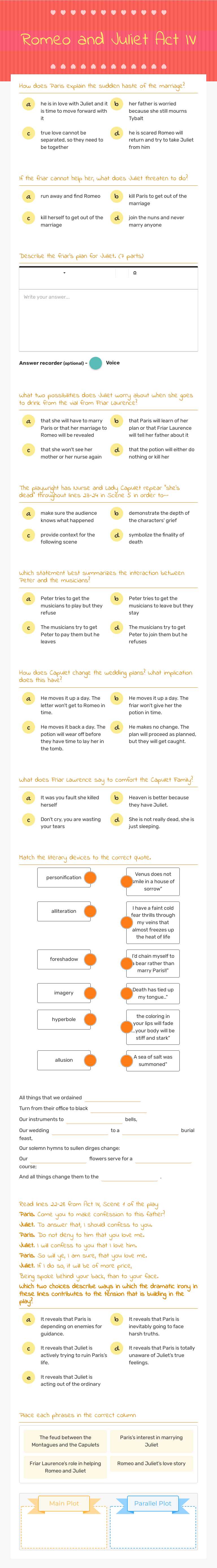 Romeo and Juliet Act IV worksheet preview image