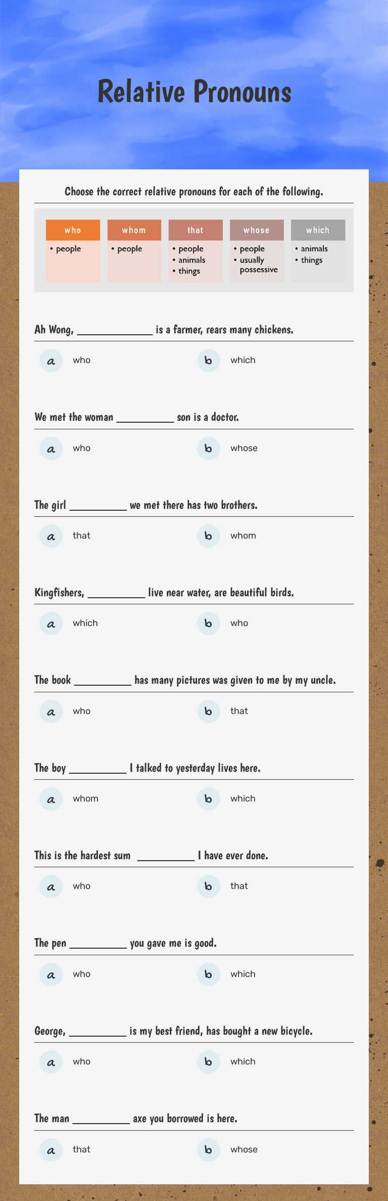 Relative Pronouns worksheet preview image