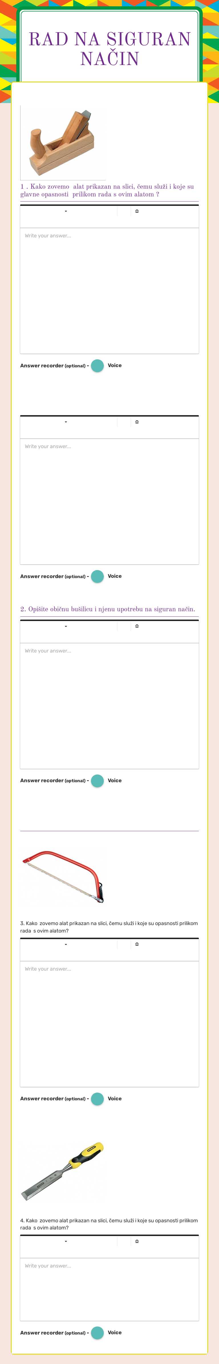 Rad na siguran način Grade 10 worksheet preview