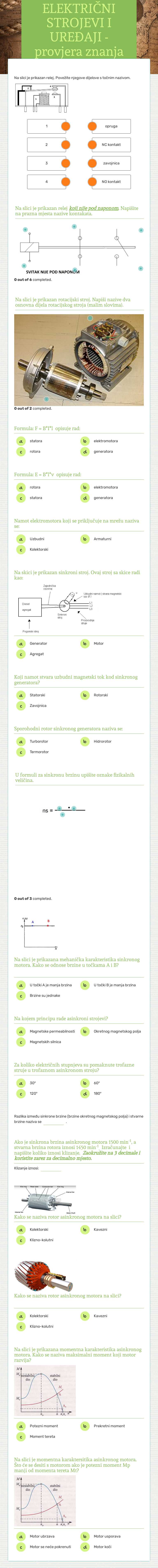 ELEKTRIČNI STROJEVI I UREĐAJI - provjera znanja 20.04.2020. worksheet preview image