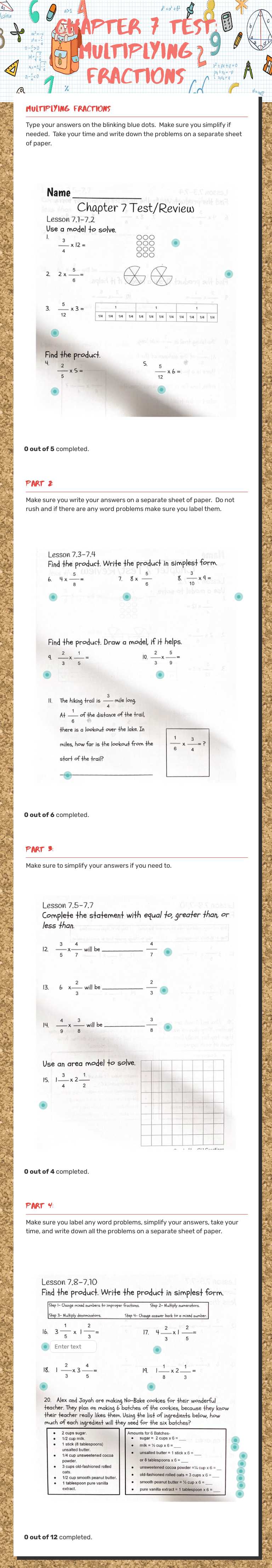 Chapter 7 Test: Multiplying Fractions worksheet preview image