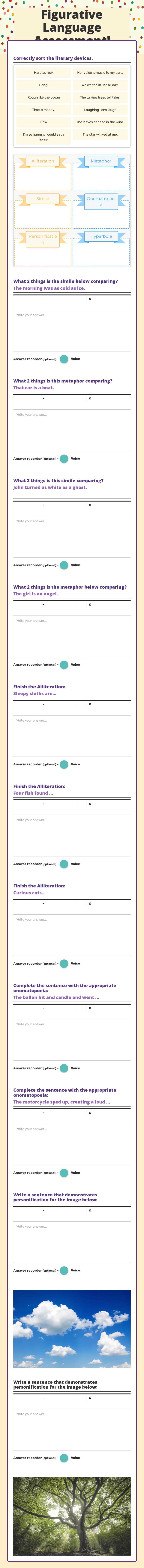 Figurative Language Assessment! worksheet preview image