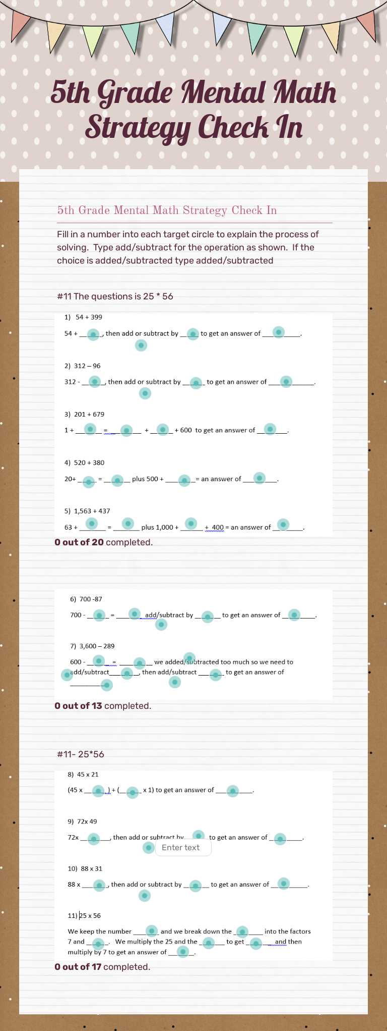 5th Grade Mental Math Strategy Check In worksheet preview