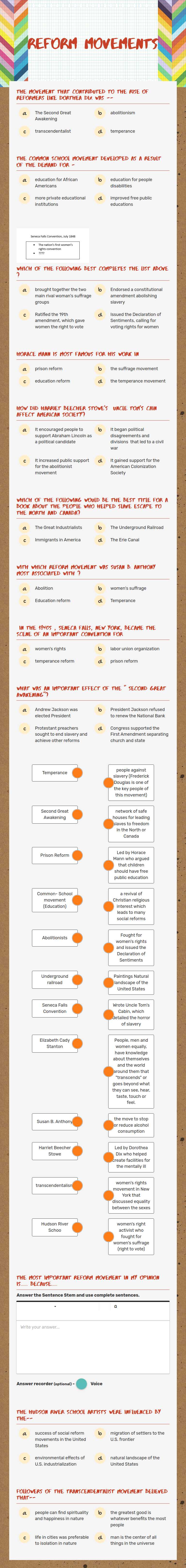 Reform Movements Grade 8 worksheet preview