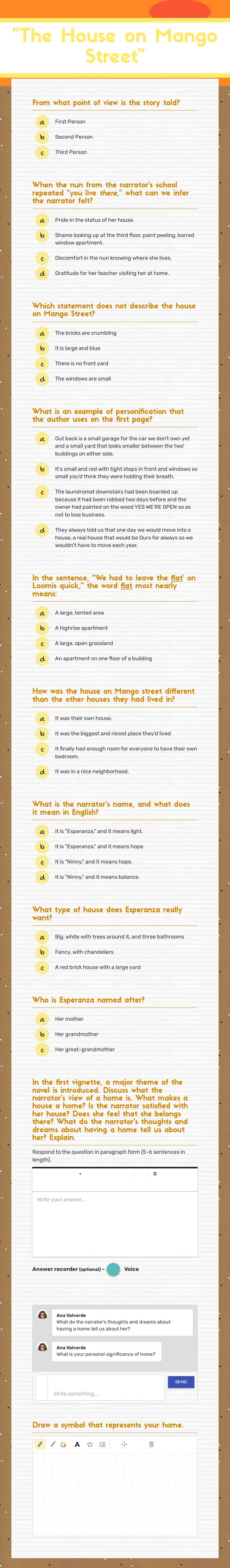 "The House on Mango Street" worksheet preview image