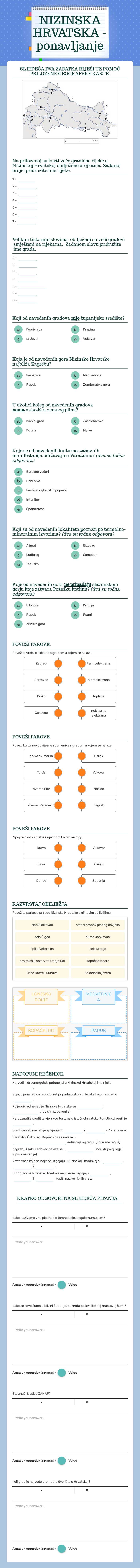 NIZINSKA HRVATSKA - ponavljanje worksheet preview image