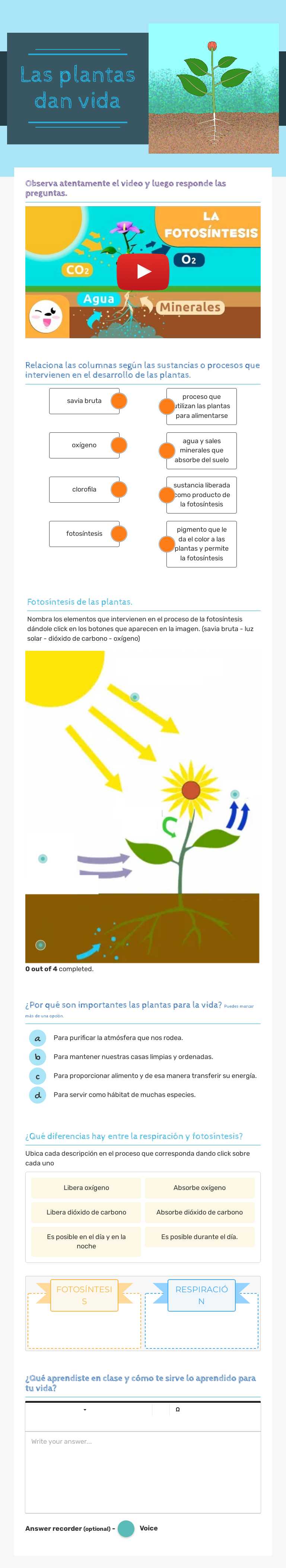 Las plantas dan vida worksheet preview image