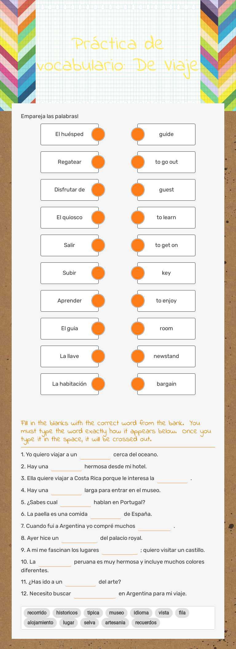 Práctica de vocabulario: De Viaje worksheet preview image