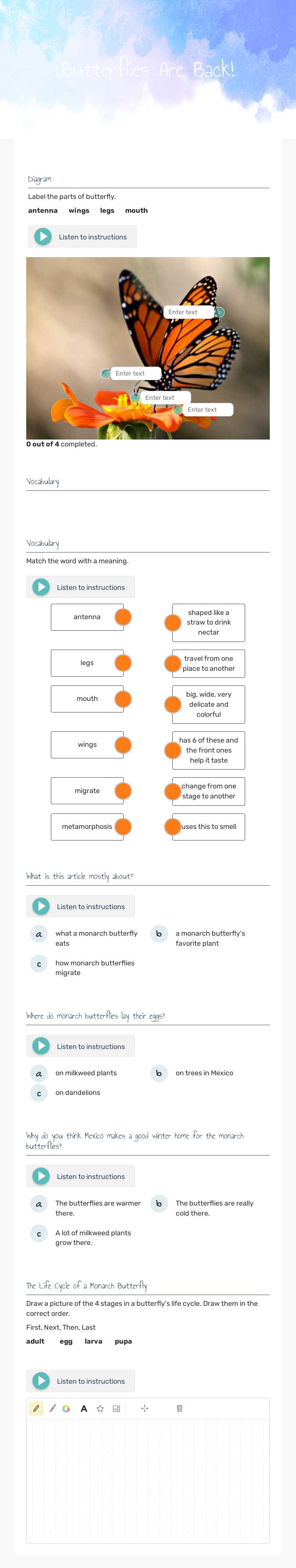 Butterflies Are Back! worksheet preview image