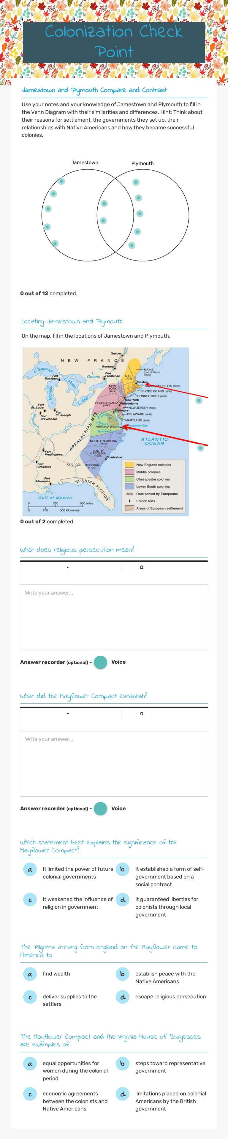 Colonization Check Point worksheet preview image