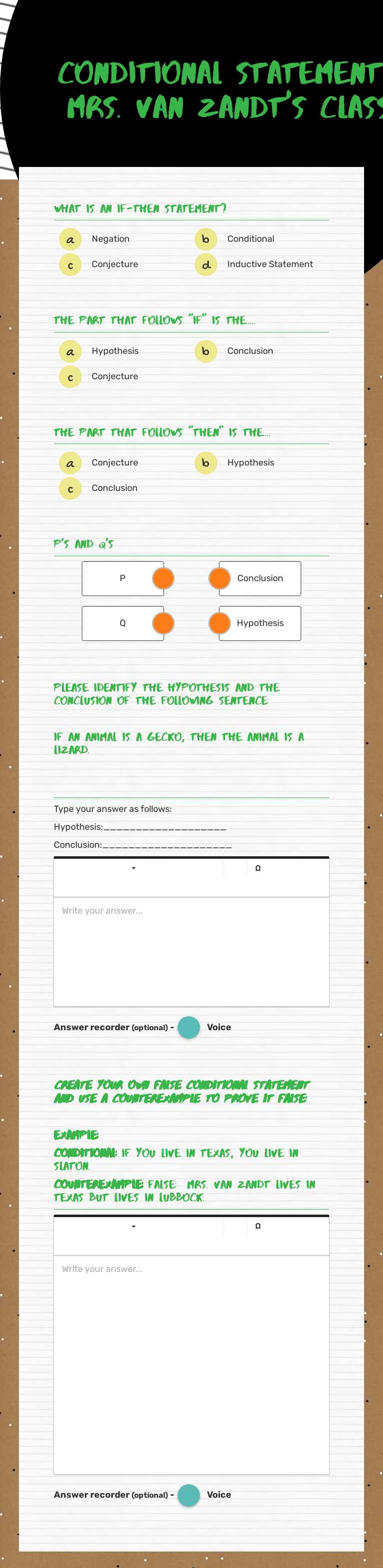 Conditional
Statements:
Mrs. Van Zandt's Class worksheet preview image
