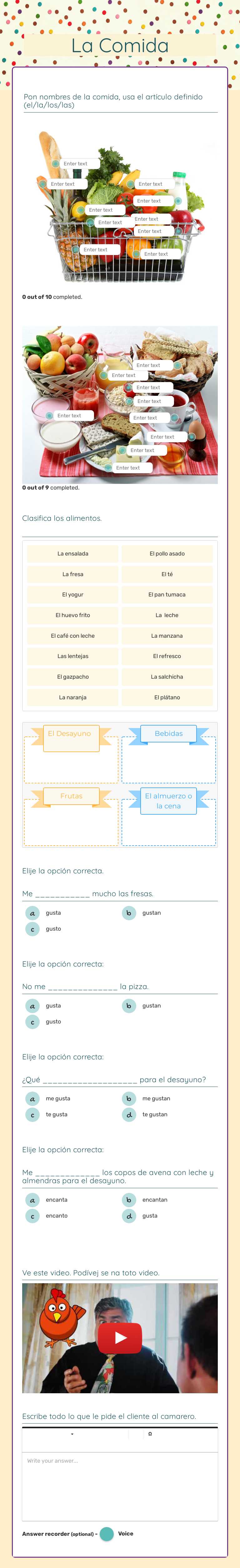 La Comida worksheet preview