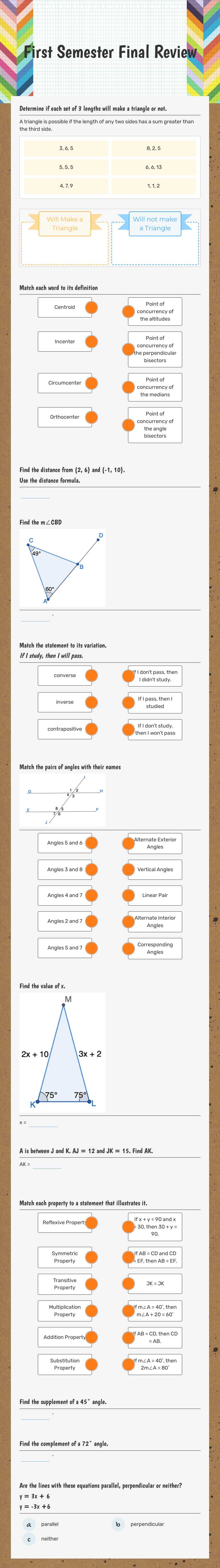 First Semester Final Review worksheet preview