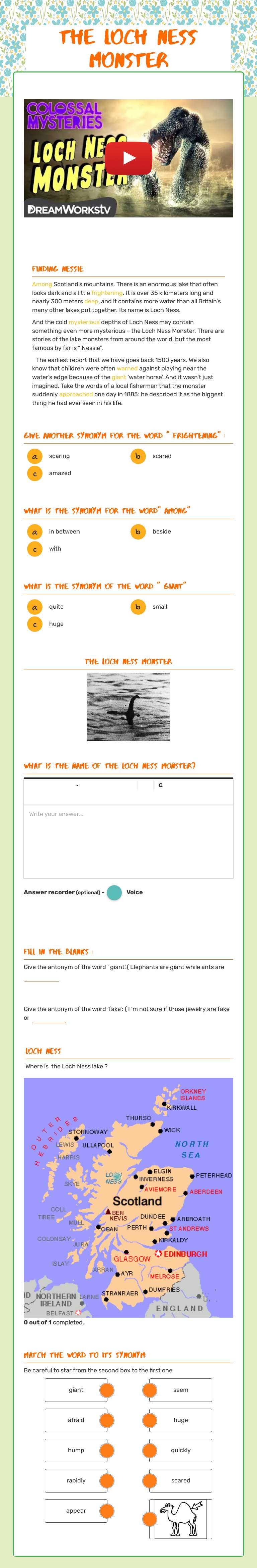 the loch Ness Monster Grade 10 worksheet preview