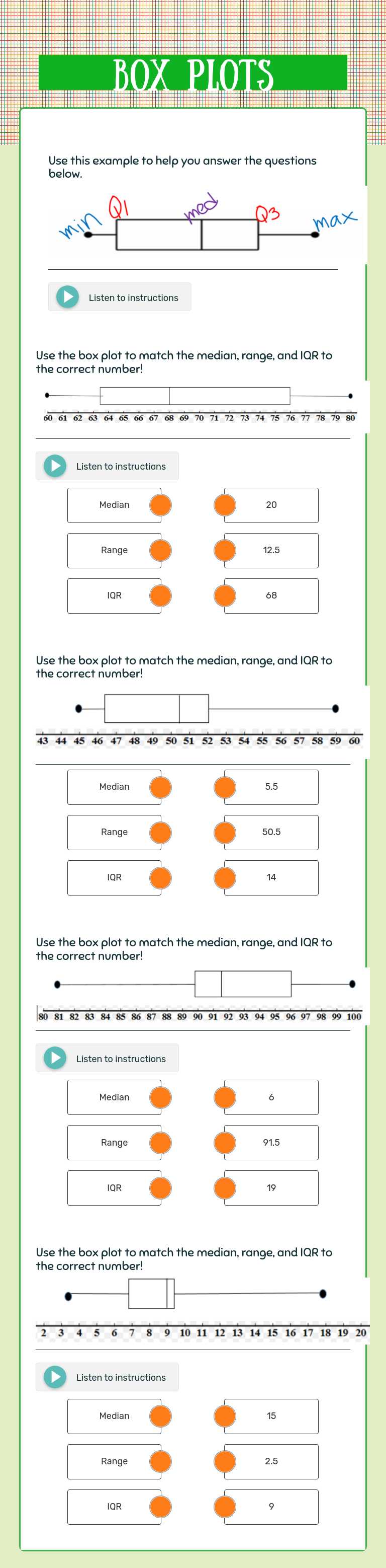 Box Plots worksheet preview image