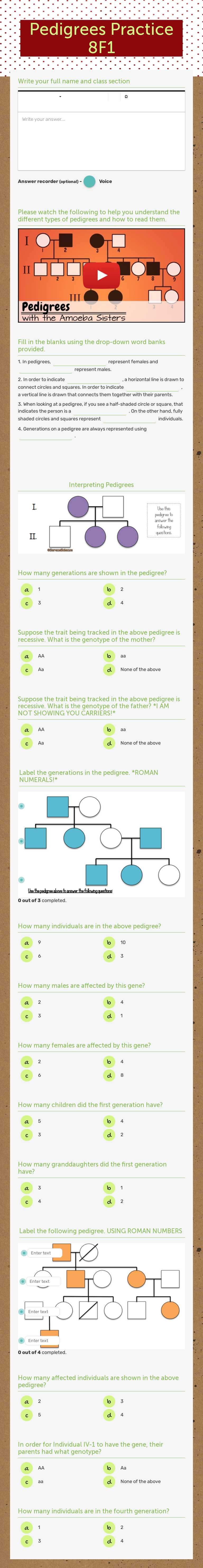 Pedigrees Practice 8F1 worksheet preview image