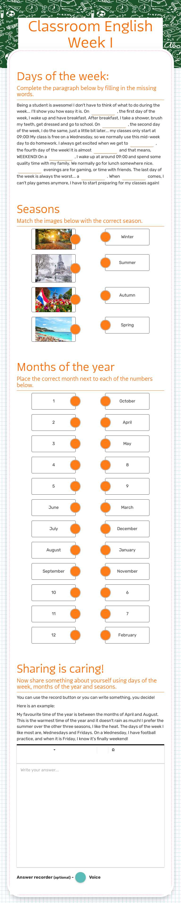 Classroom English Week 1 worksheet preview image