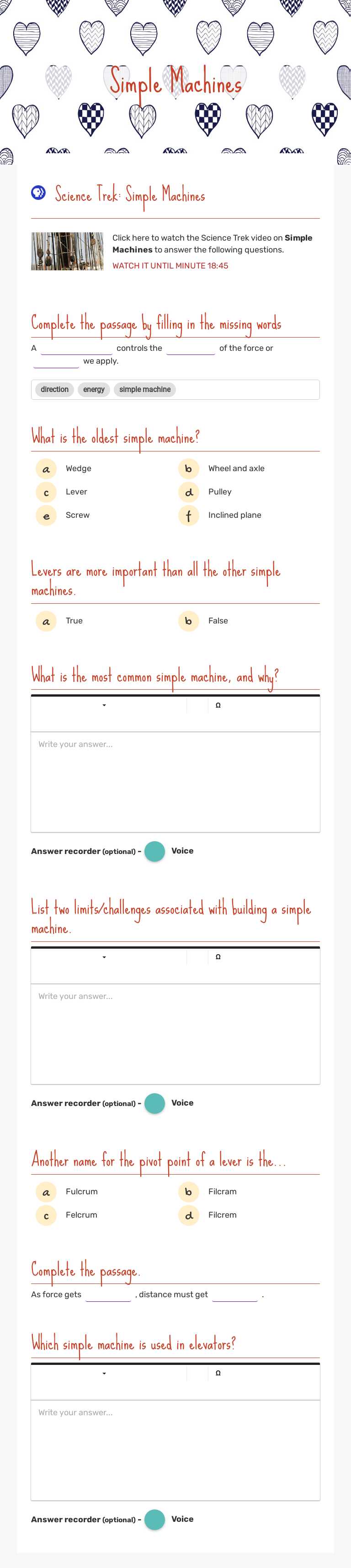 Simple Machines worksheet preview image