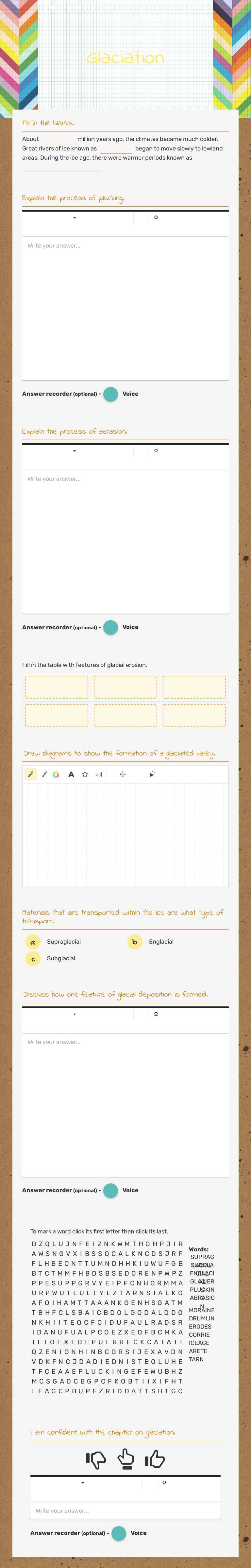 Glaciation worksheet preview image