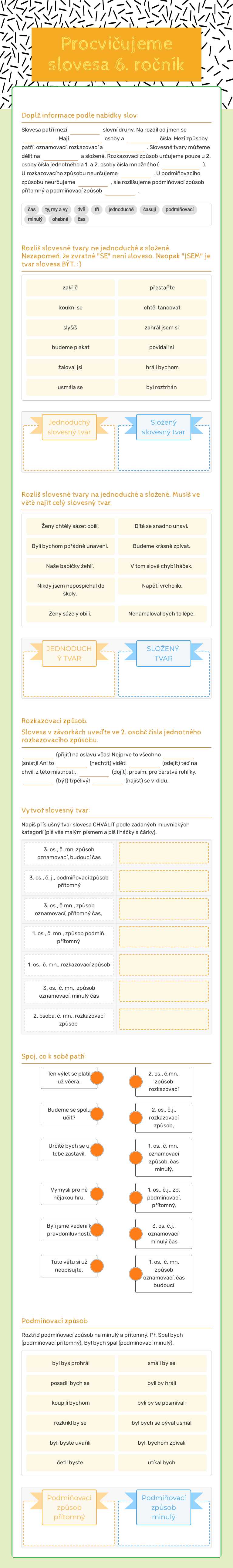Procvičujeme   slovesa 6. ročník worksheet preview image