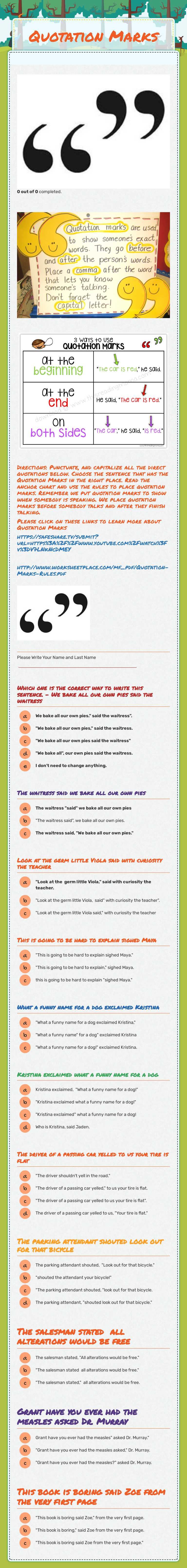 Quotation Marks worksheet preview image