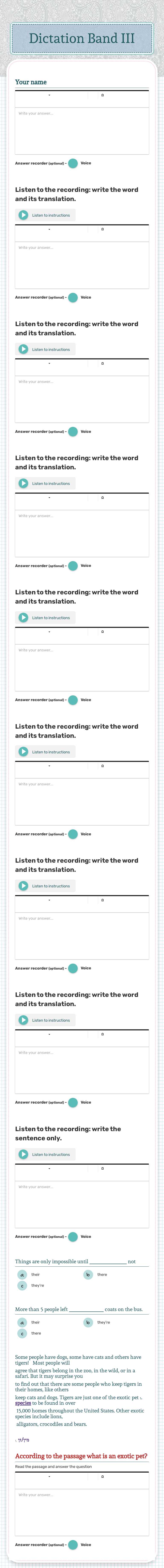 Dictation Band III worksheet preview image