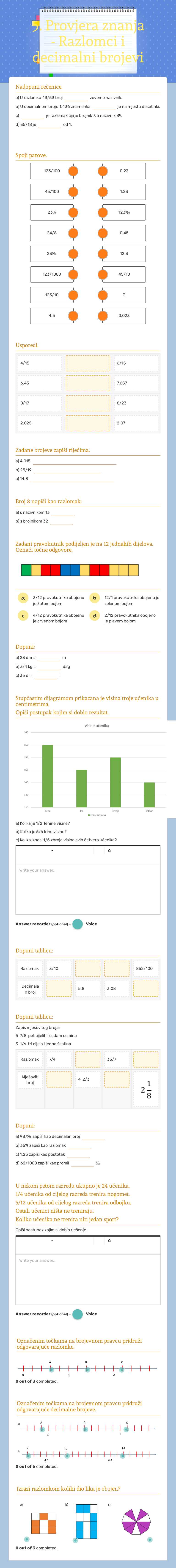 5. Provjera znanja - Razlomci i decimalni brojevi Grade 5 worksheet preview