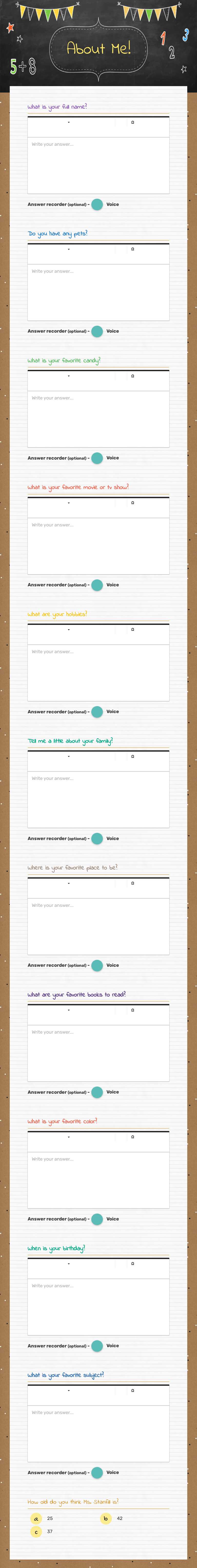 About Me! worksheet preview image