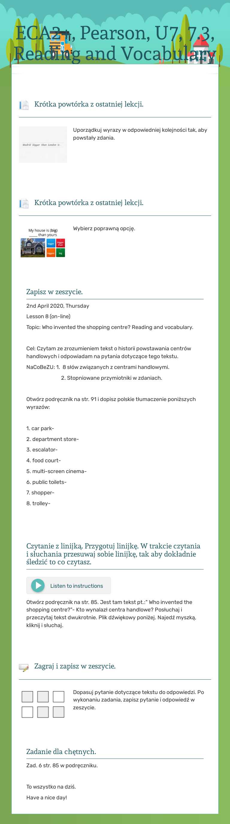 ECA2+, Pearson, U7, 7.3, Reading and Vocabulary worksheet preview image
