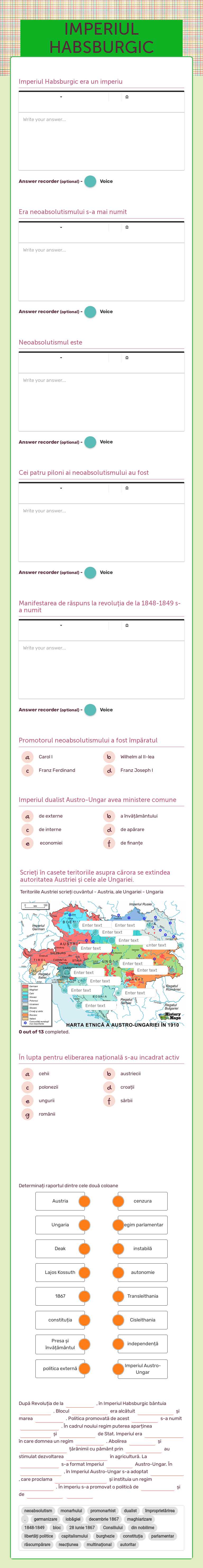 IMPERIUL HABSBURGIC worksheet preview image