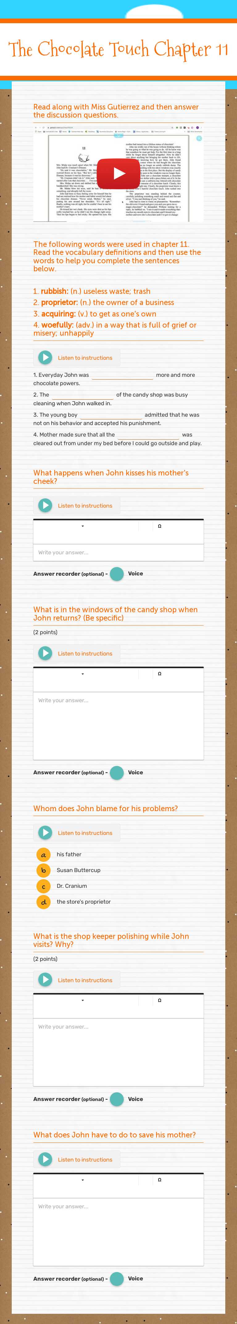 The Chocolate Touch 
Chapter 11 worksheet preview image