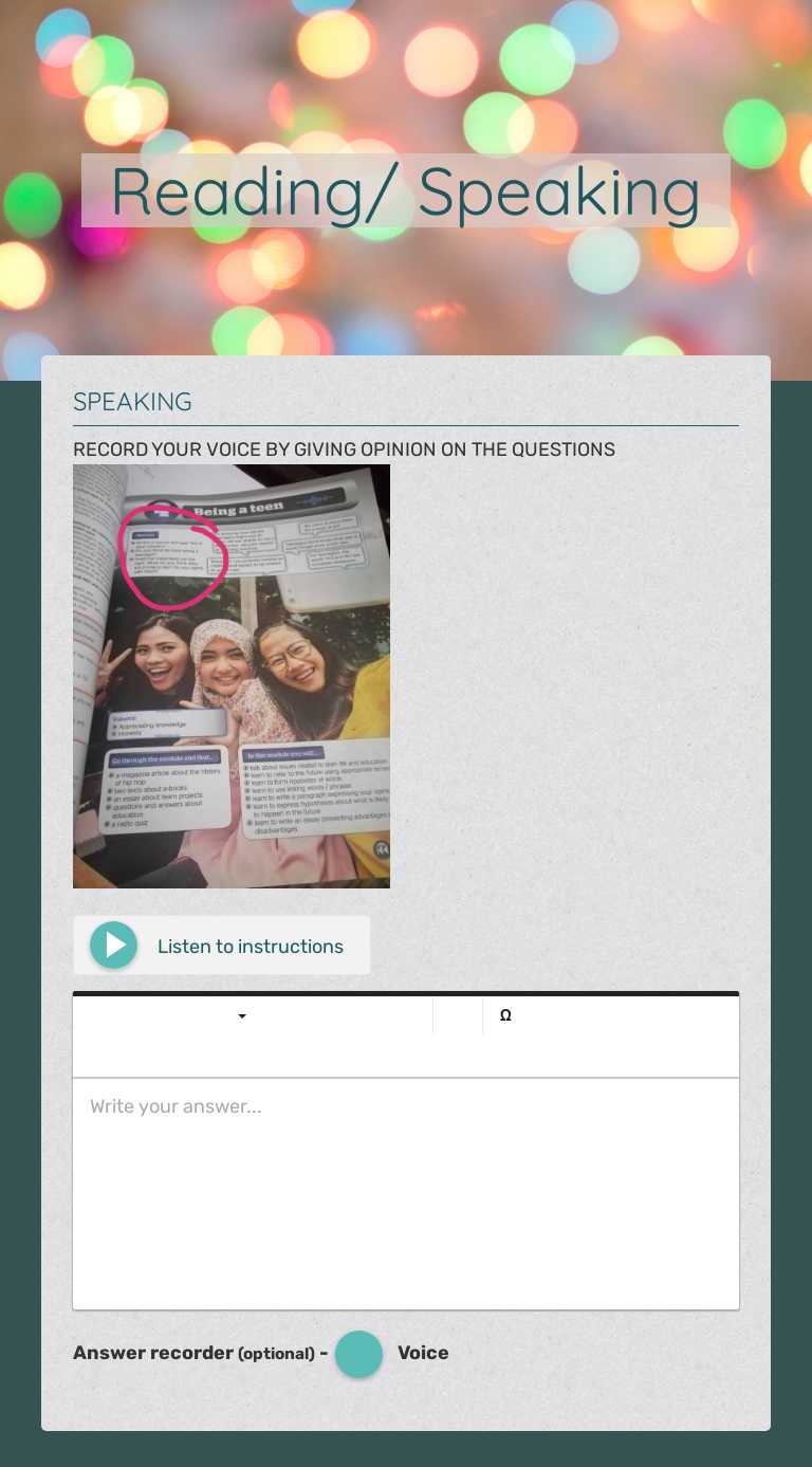 Reading/ Speaking worksheet preview image