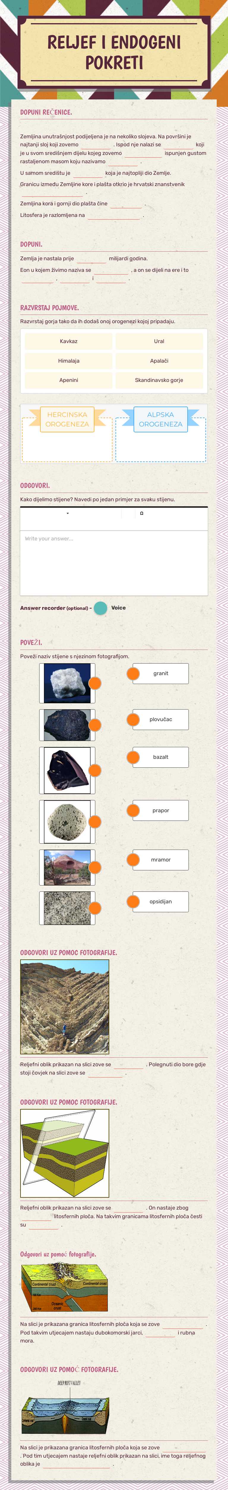 RELJEF I ENDOGENI POKRETI Grade 9 worksheet preview