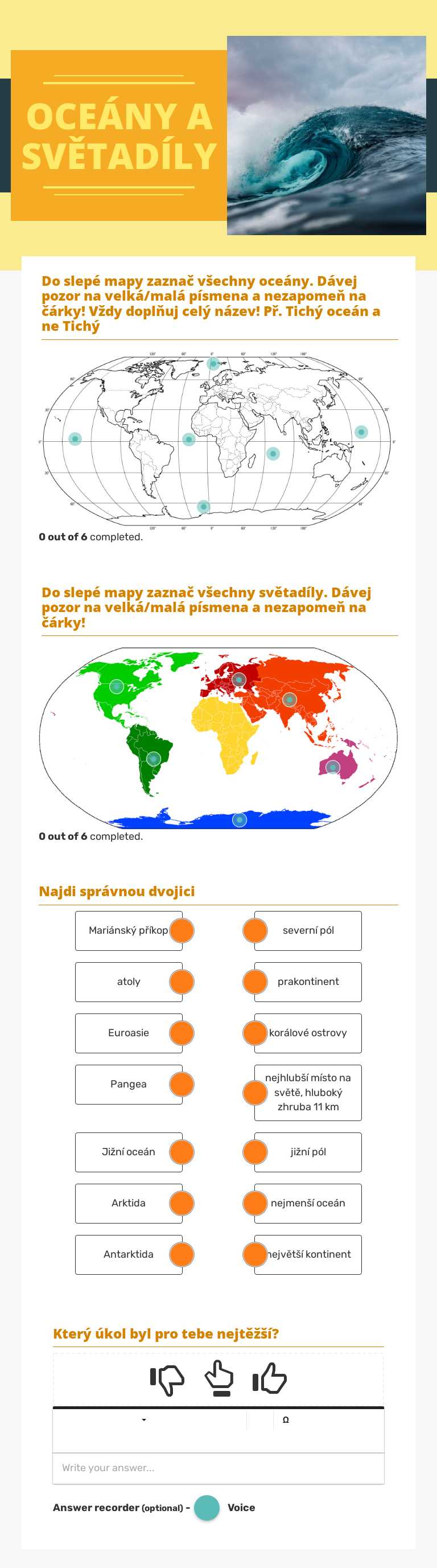OCEÁNY A SVĚTADÍLY worksheet preview image