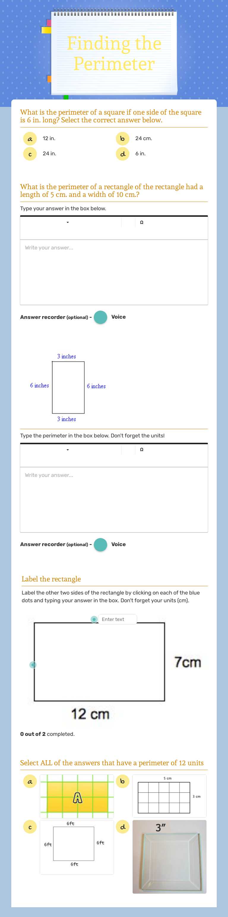 Finding the Perimeter worksheet preview image