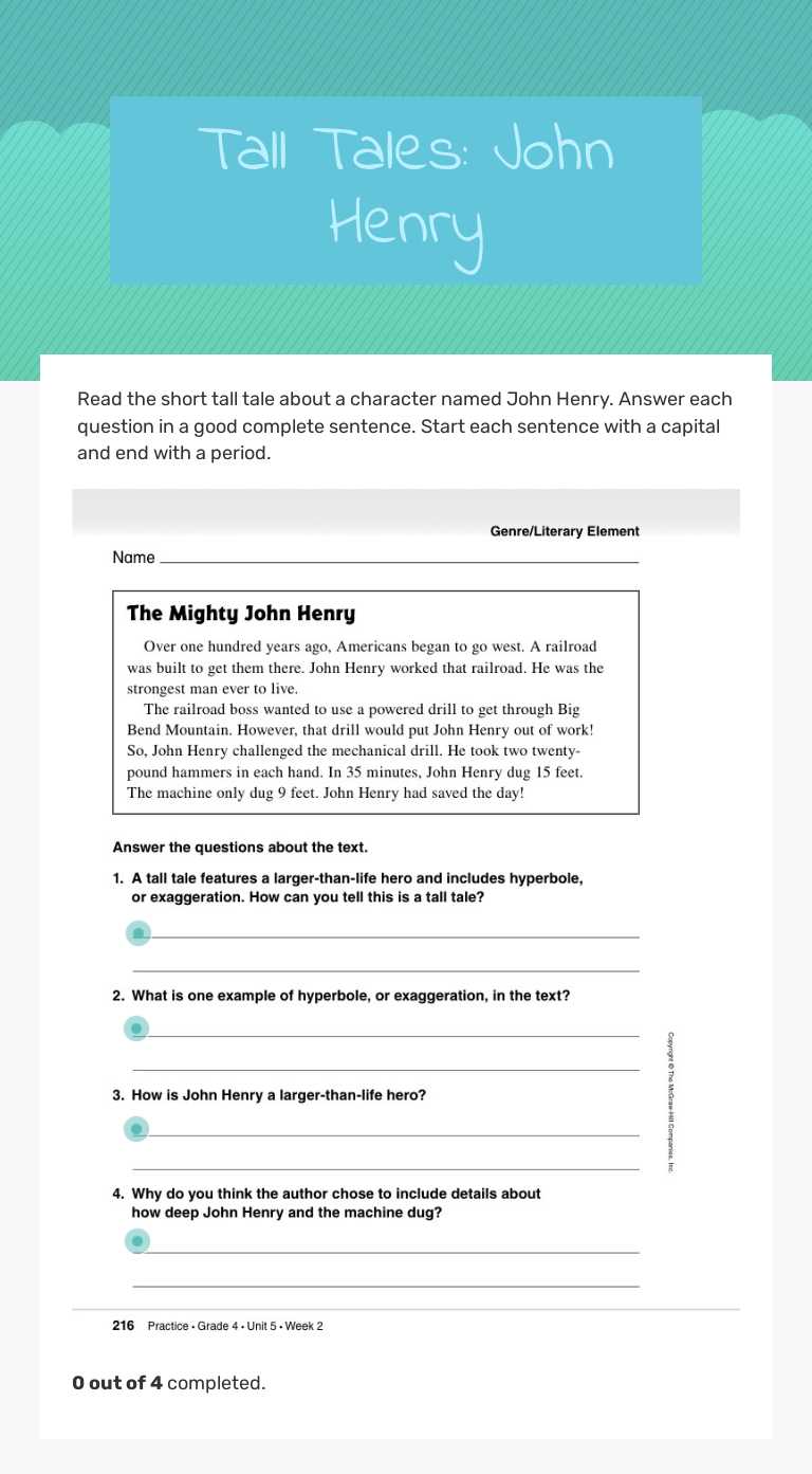 Tall Tales: John Henry worksheet preview image